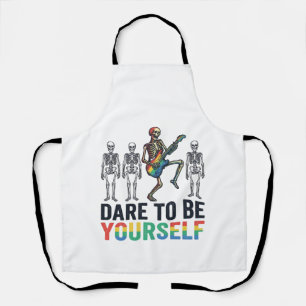 Rainbow Skeleton Dare to Be Yourself Vector Design Apron