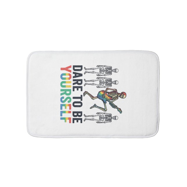 Rainbow Skeleton Dare to Be Yourself Vector Design Bath Mat (Front)
