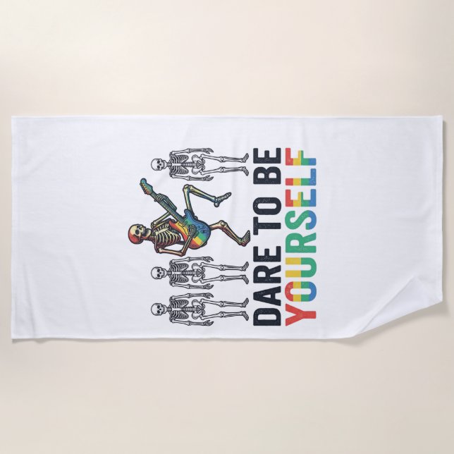 Rainbow Skeleton Dare to Be Yourself Vector Design Beach Towel (Front)