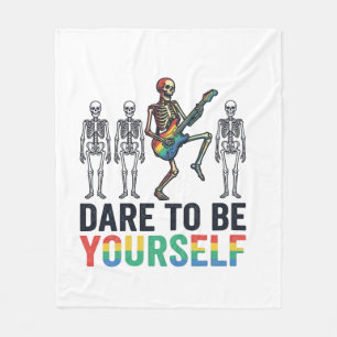 Rainbow Skeleton Dare to Be Yourself Vector Design Fleece Blanket