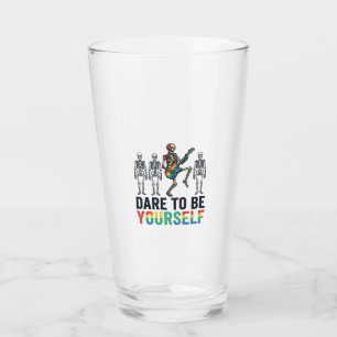 Rainbow Skeleton Dare to Be Yourself Vector Design Glass