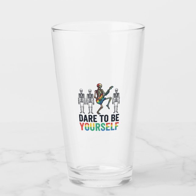 Rainbow Skeleton Dare to Be Yourself Vector Design Glass (Front)