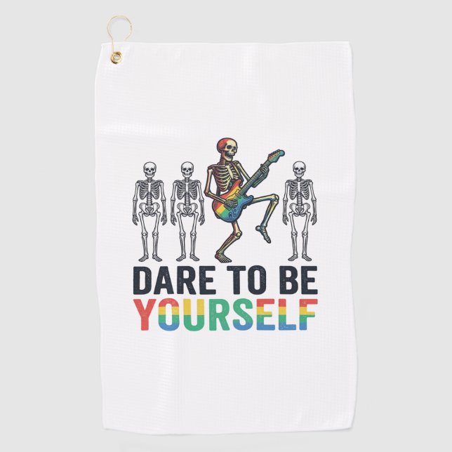 Rainbow Skeleton Dare to Be Yourself Vector Design Golf Towel (Front)