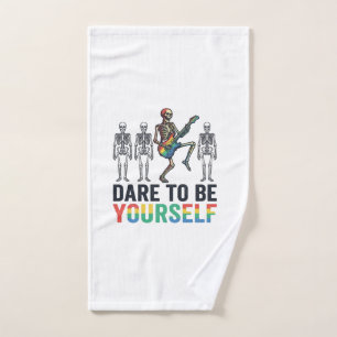 Rainbow Skeleton Dare to Be Yourself Vector Design Hand Towel