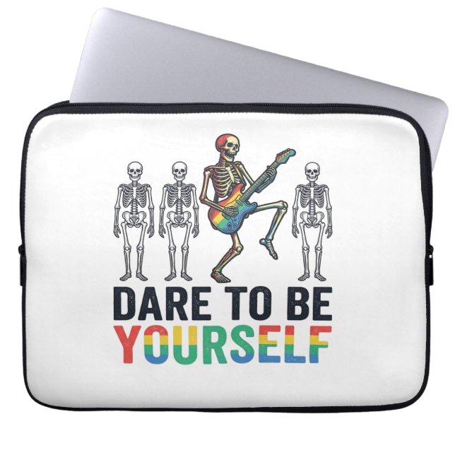 Rainbow Skeleton Dare to Be Yourself Vector Design Laptop Sleeve (Front)