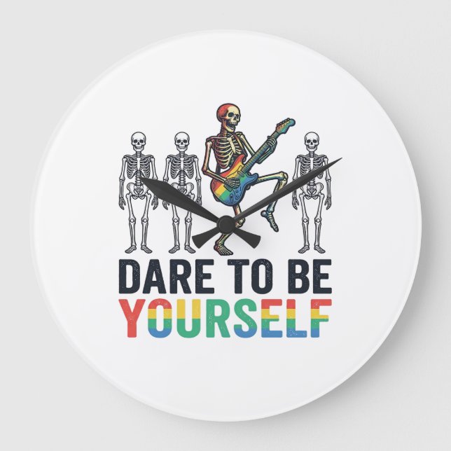 Rainbow Skeleton Dare to Be Yourself Vector Design Large Clock (Front)