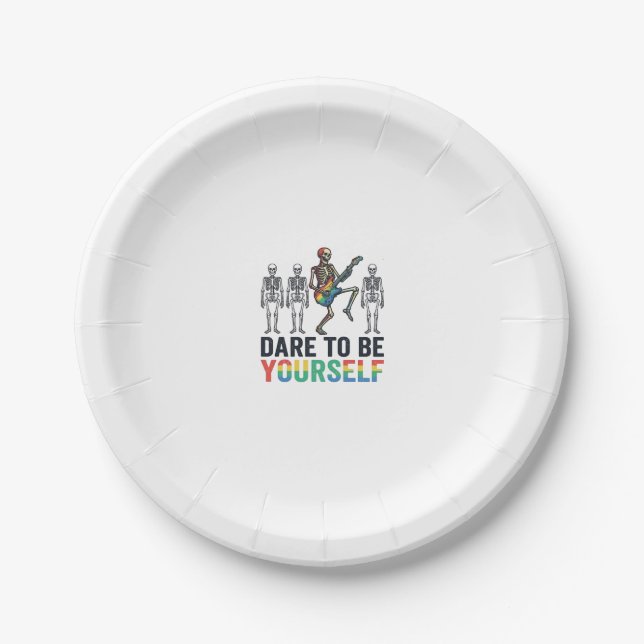 Rainbow Skeleton Dare to Be Yourself Vector Design Paper Plate (Front)