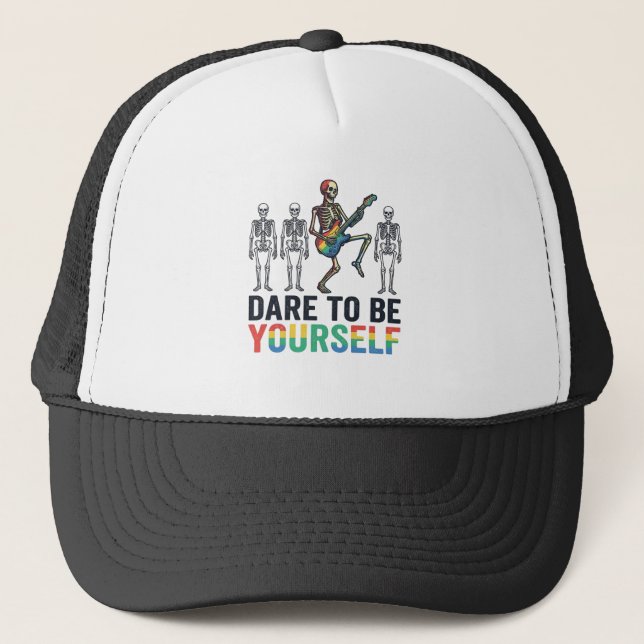 Rainbow Skeleton Dare to Be Yourself Vector Design Trucker Hat (Front)