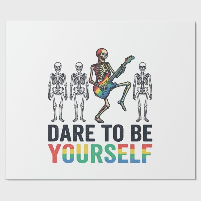 Rainbow Skeleton Dare to Be Yourself Vector Design Wrapping Paper (Flat)