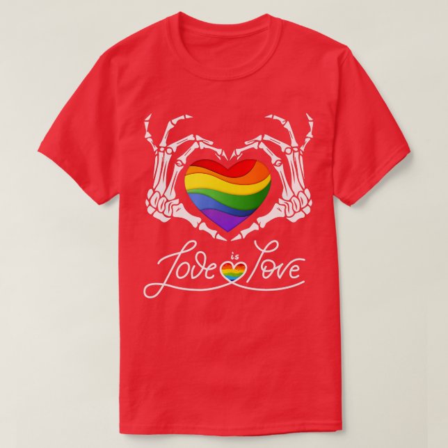 Rainbow Skeleton Heart Love Is Love LGB Gay Lesbia T-Shirt (Design Front)