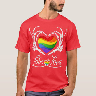 Rainbow Skeleton Heart Love Is Love LGB Gay Lesbia T-Shirt