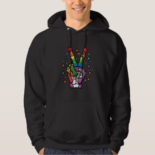 Rainbow Skeleton Peace Sign LGBT - Freedom LGBTQ P Hoodie