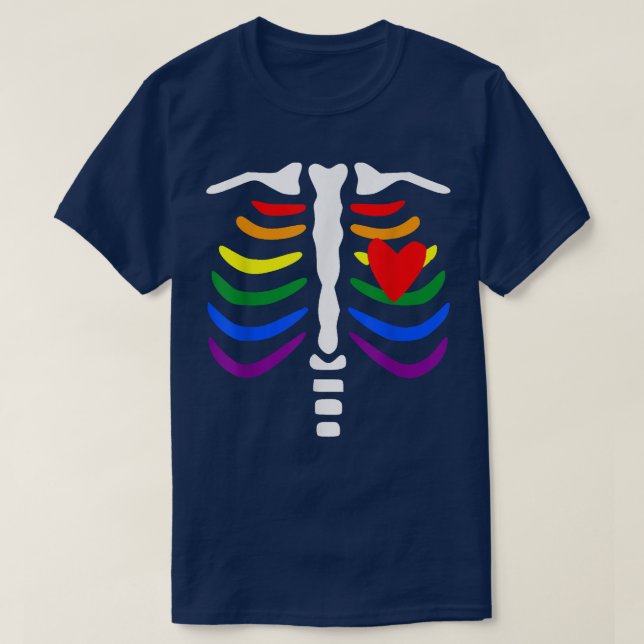 Rainbow Skeleton Ribcage Gay Uncle Lesbian LGBT Pr T-Shirt (Design Front)