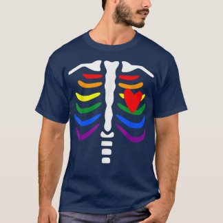 Rainbow Skeleton Ribcage Gay Uncle Lesbian LGBT Pr T-Shirt