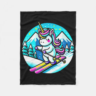 Rainbow Skiing Unicorn Kawaii Ski Cute Pastel Soft Fleece Blanket
