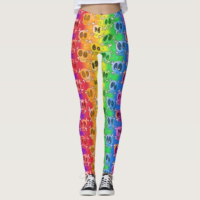 Rainbow Skull Crossbones in Pride Colours Leggings (Front)