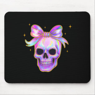 Rainbow Skull Shirt Halloween Cute Bow Pastel Aest Mouse Pad