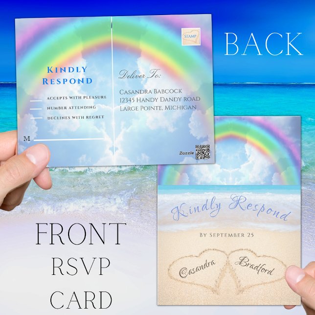 Rainbow Sky Beach Wedding RSVP Postcard (Creator Uploaded)