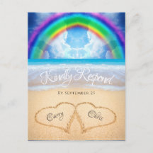 Rainbow Sky Beach Wedding RSVP Postcard