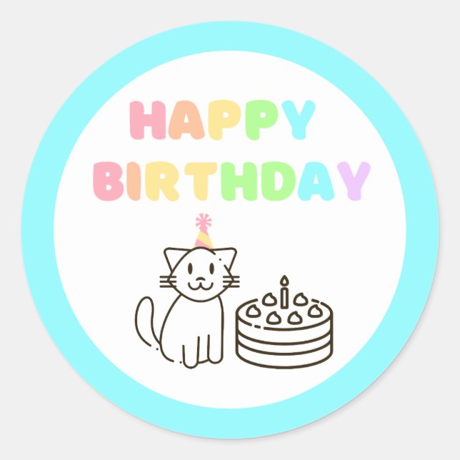 Rainbow&Sky-Blue Birthday Classic Round Sticker (Front)