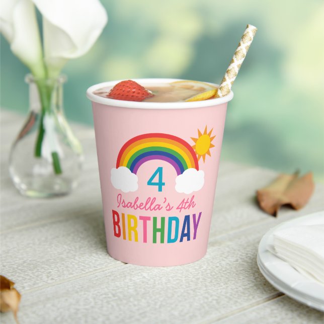 Rainbow Sky Girls Birthday Party Pink Paper Cups (Insitu)