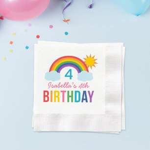 Rainbow Sky Modern Girl Custom Birthday Party Napkin