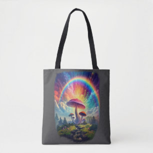 Rainbow Sky Mushroom Tote Bag