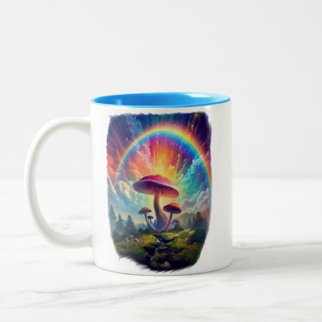 Rainbow Sky Mushroom  Two-Tone Coffee Mug (Left)