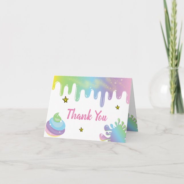 Rainbow Slime Birthday Thank You Card (Front)
