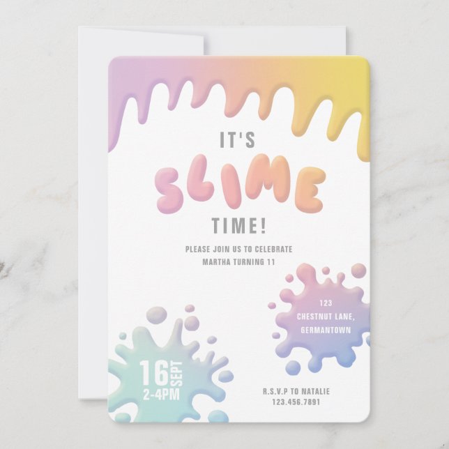 Rainbow slime party invitation (Front)