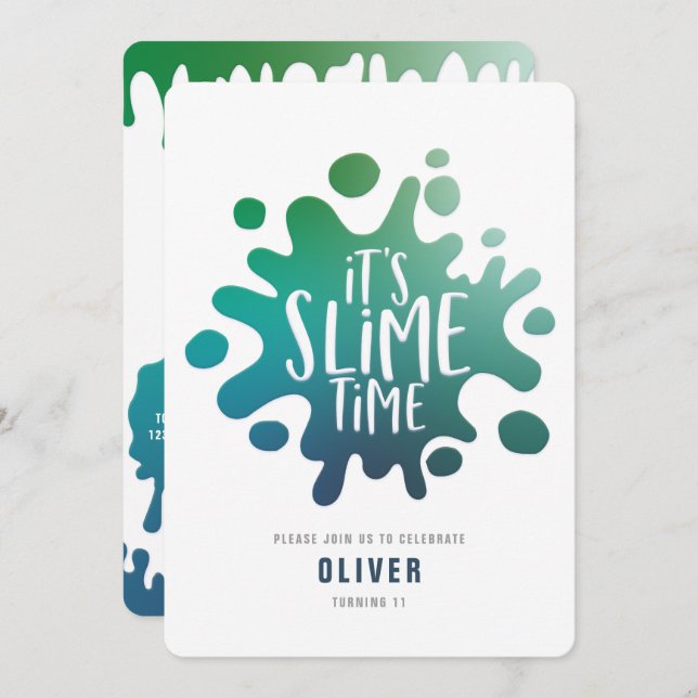 Rainbow slime party invitation (Front/Back)