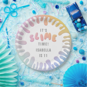 Rainbow slime party paper plate