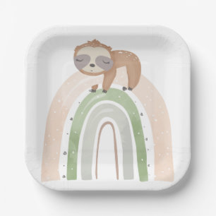 Rainbow Sloth Baby Shower Paper Plate