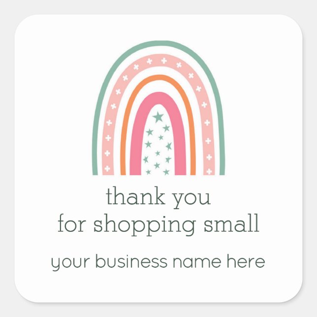 Rainbow Small Business Thank You Square Sticker (Front)