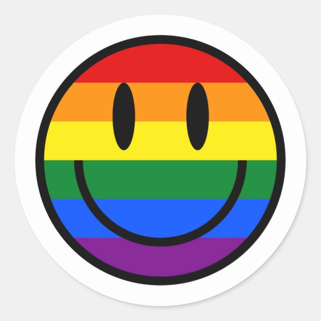 Rainbow Smiley Face Classic Round Sticker (Front)