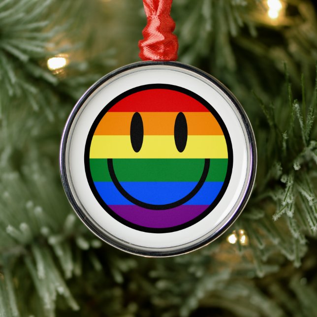 Rainbow Smiley Face Metal Ornament (Tree)