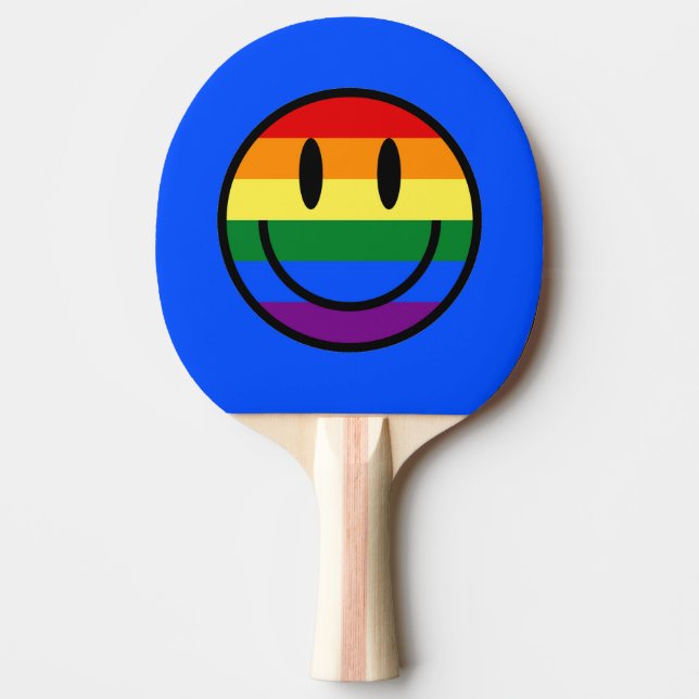Rainbow Smiley Face Ping Pong Paddle (Front)