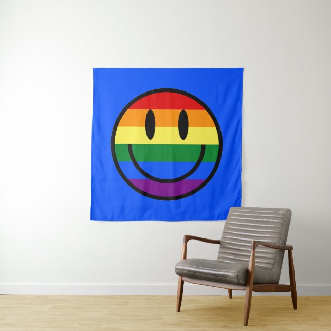 Rainbow Smiley Face Tapestry (In Situ)
