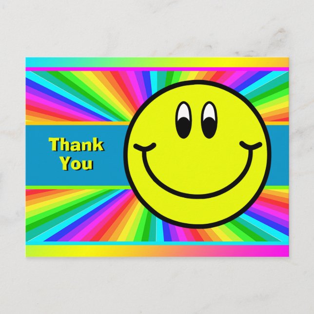 Rainbow Smiling Face Emoji Thank You Postcard (Front)