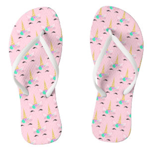 RAINBOW SMILING UNICORN ABSTRACT  FLIP FLOPS