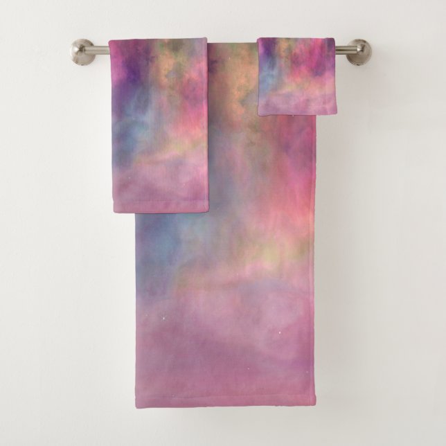 Rainbow Smudge Marbled Abstract Bath Towel Set (Insitu)