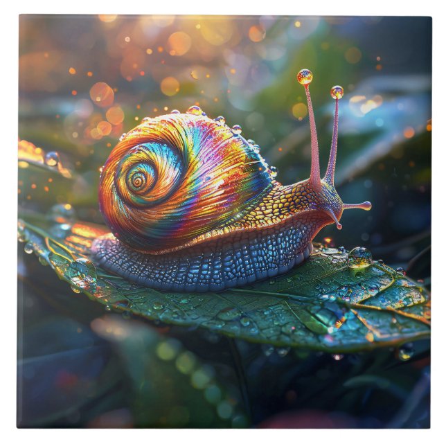 Rainbow Snail on Leaf Ceramic Tile (Front)
