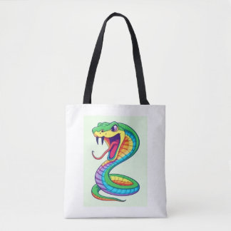 "Rainbow Snake with Big Fangs: Bold and Colourful  Tote Bag