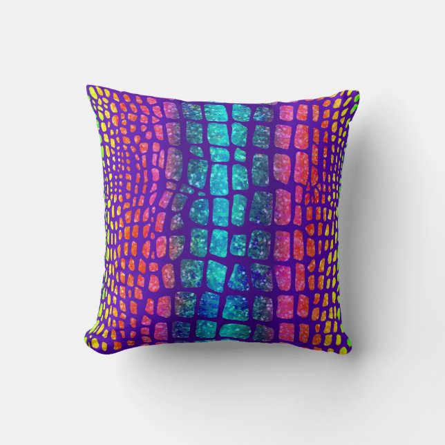 Rainbow Snakeskin Print Throw Pillow (Front)