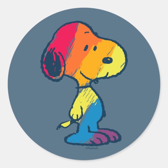 Rainbow Snoopy Classic Round Sticker (Front)