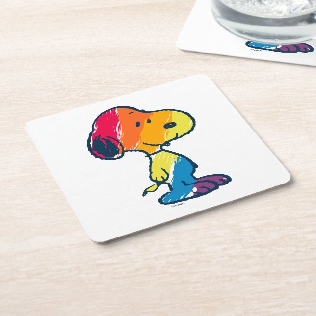 Rainbow Snoopy Square Paper Coaster (Angled)