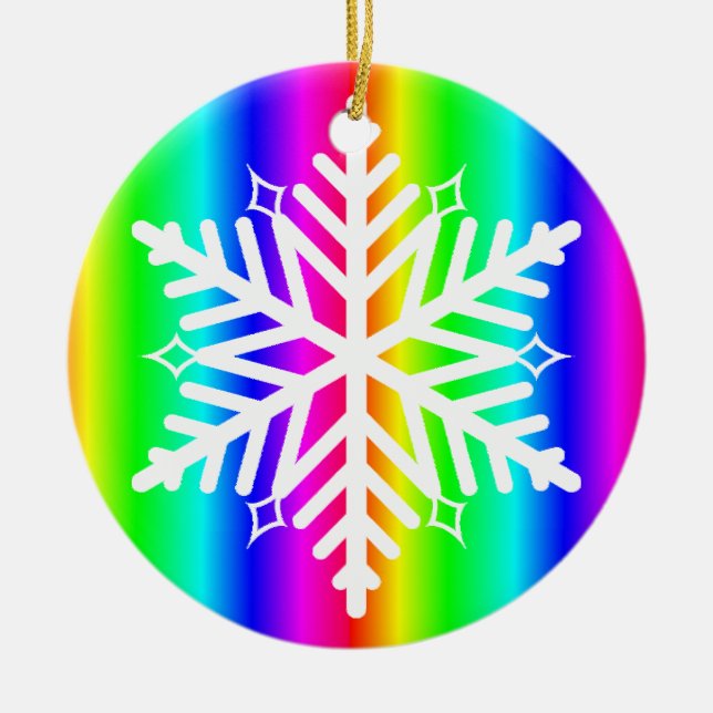 Rainbow Snowflake Christmas LGBTQ Ceramic Ornament (Front)