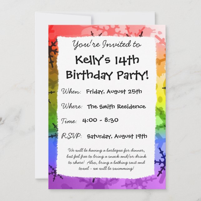 Rainbow Snowflake Invitation (Front)