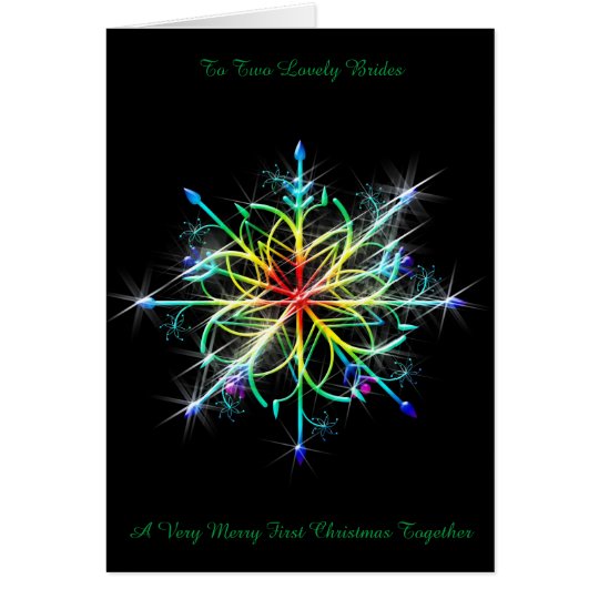 Rainbow Snowflake Lesbian Newly Wed 1st Christmas Card