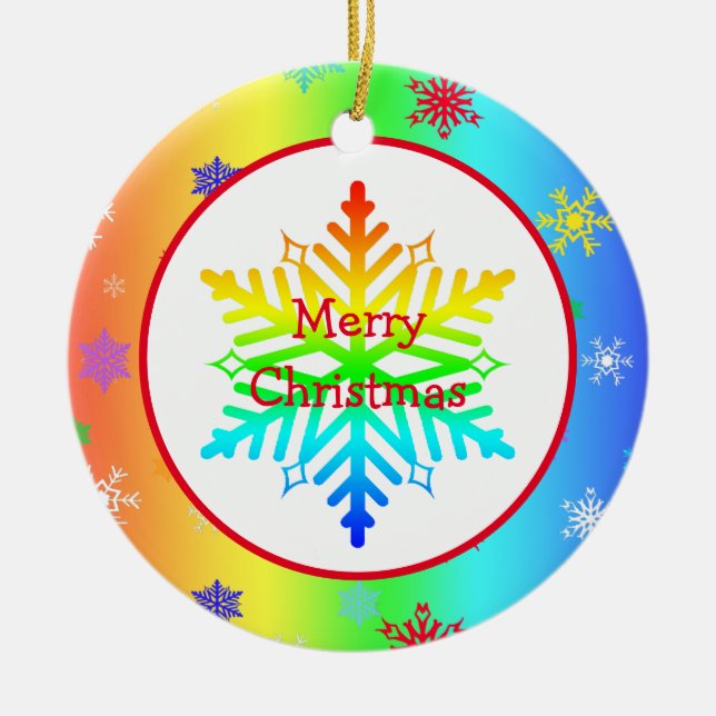 Rainbow Snowflakes Christmas LGBTQ Ceramic Ornament (Front)
